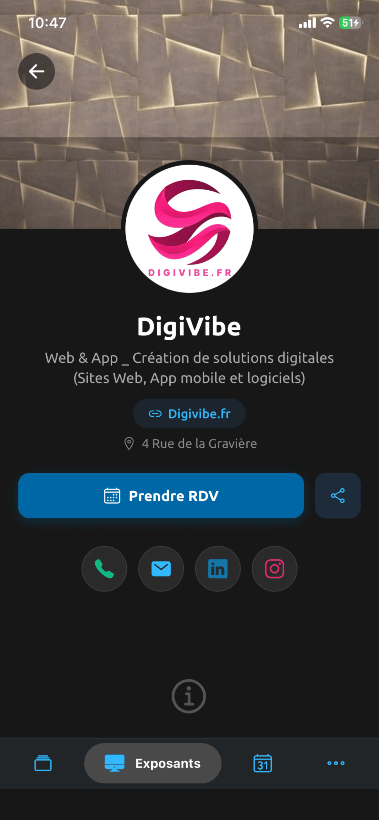 Fiche exposant et prise de rendez-vous dans Gestev